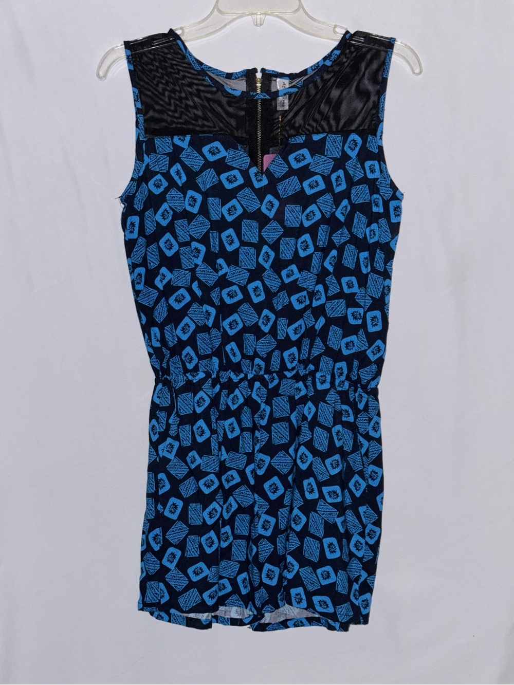 NWT Ace Fashion Blue Geometric Patterned Sleeveless Romper Size Large